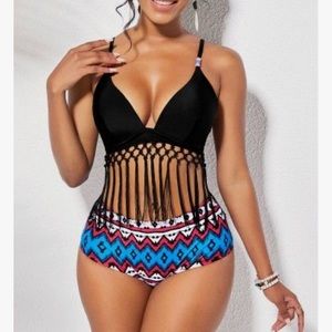Tassel tribal print bikini size large